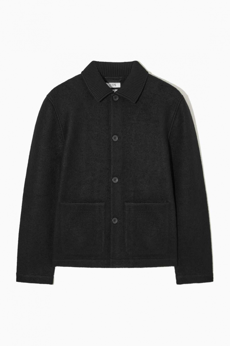 BLACK COS KNITTED-COLLAR WORKWEAR JACKET | ERK-687932