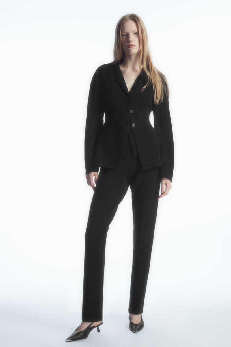 BLACK COS KNITTED WAISTED BLAZER | WHJ-406395