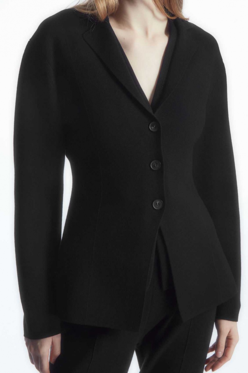 BLACK COS KNITTED WAISTED BLAZER | WHJ-406395