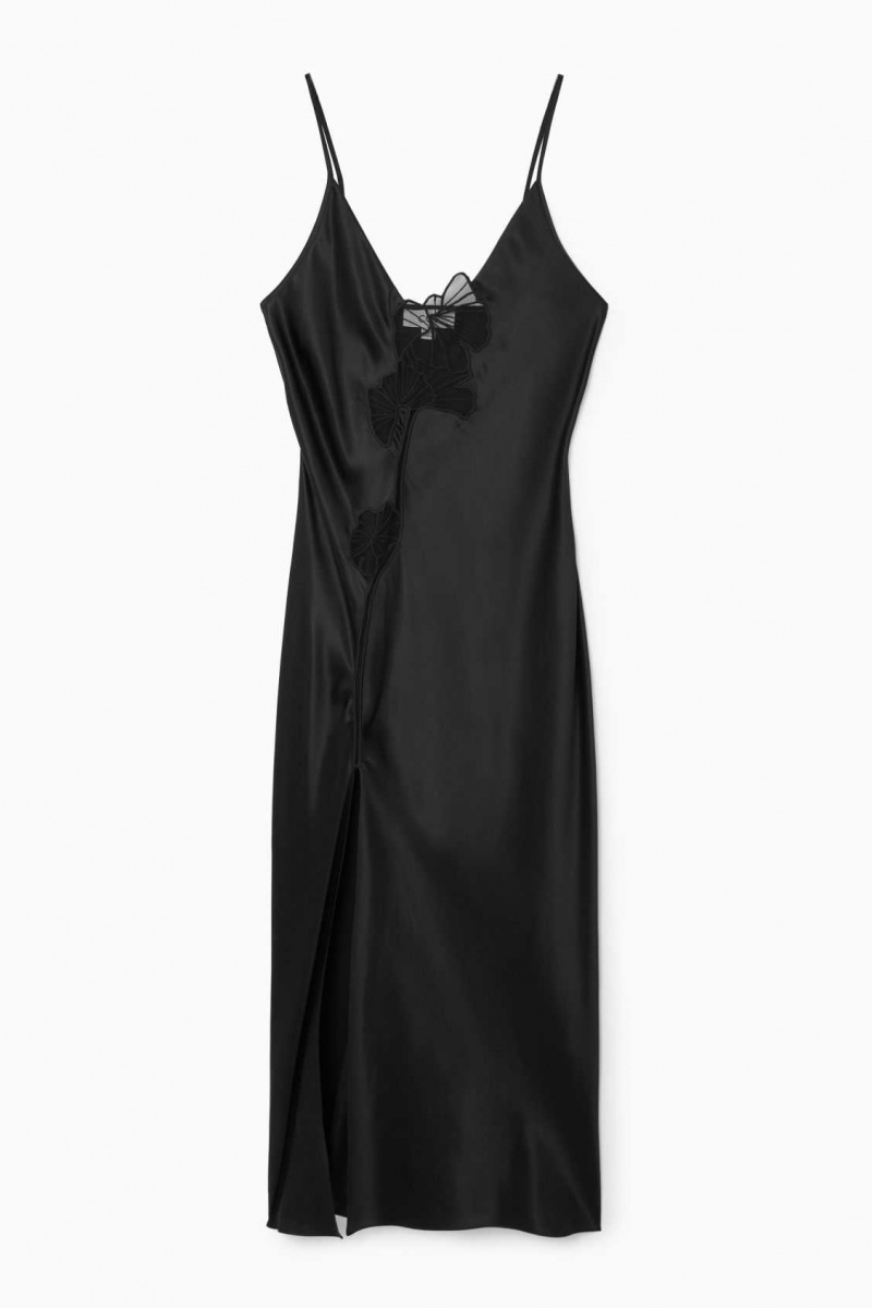 BLACK COS LACE-PANELED SILK SLIP DRESS | ZLA-829356