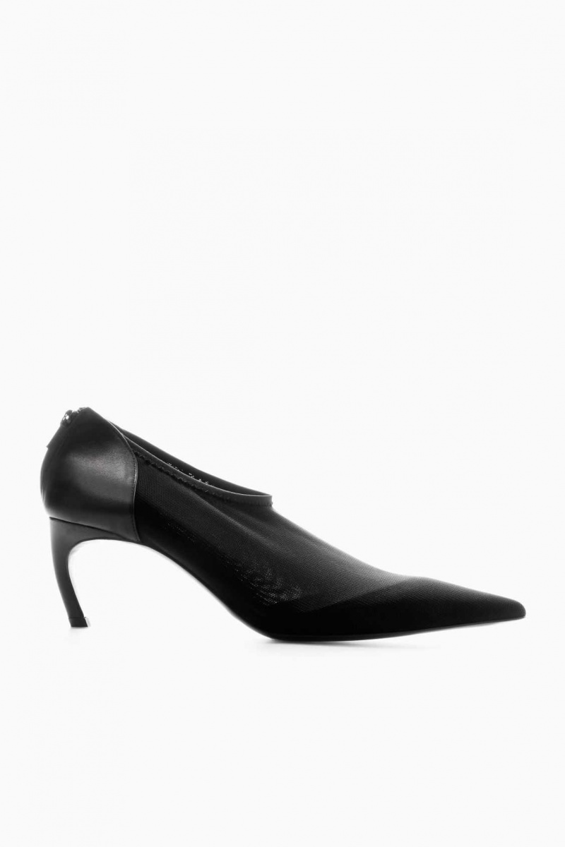 BLACK COS LEATHER AND MESH PUMPS | MQE-890236