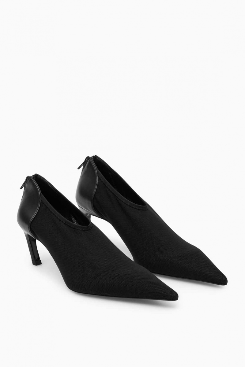 BLACK COS LEATHER AND MESH PUMPS | MQE-890236