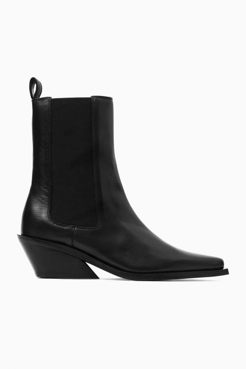 BLACK COS LEATHER COWBOY CHELSEA BOOTS | JUT-895123