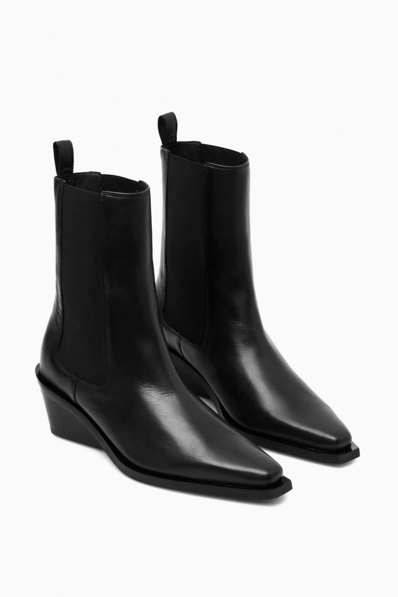 BLACK COS LEATHER COWBOY CHELSEA BOOTS | JUT-895123