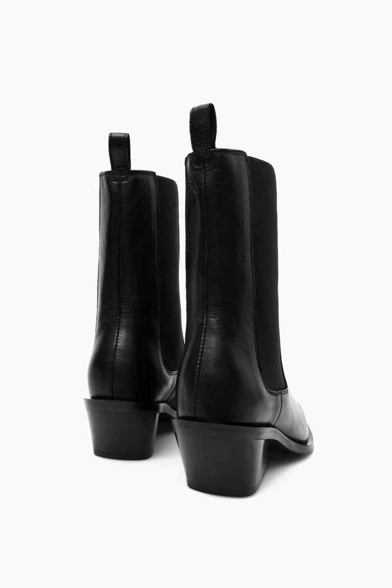 BLACK COS LEATHER COWBOY CHELSEA BOOTS | JUT-895123