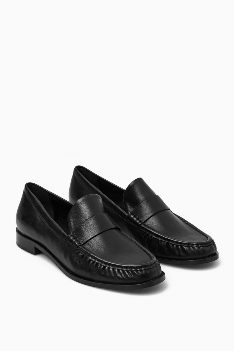 BLACK COS LEATHER LOAFERS | IQB-369157