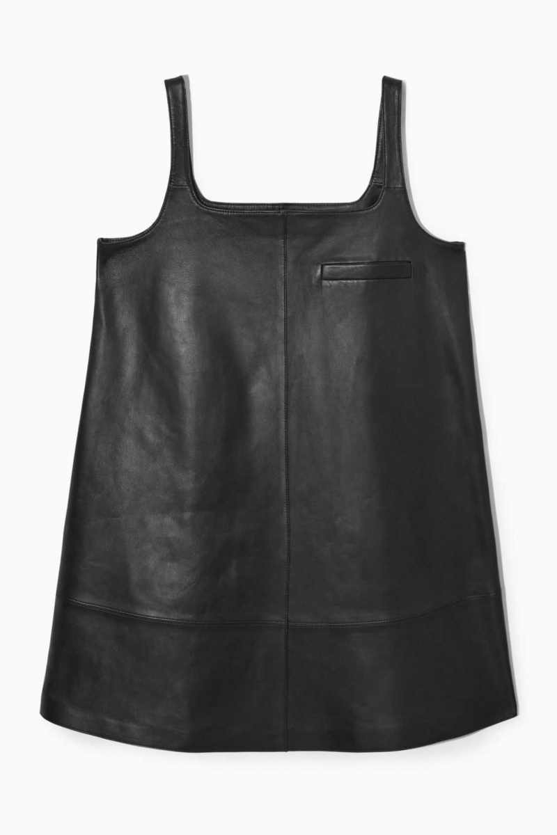 BLACK COS LEATHER MINI PINAFORE DRESS | WOB-351479