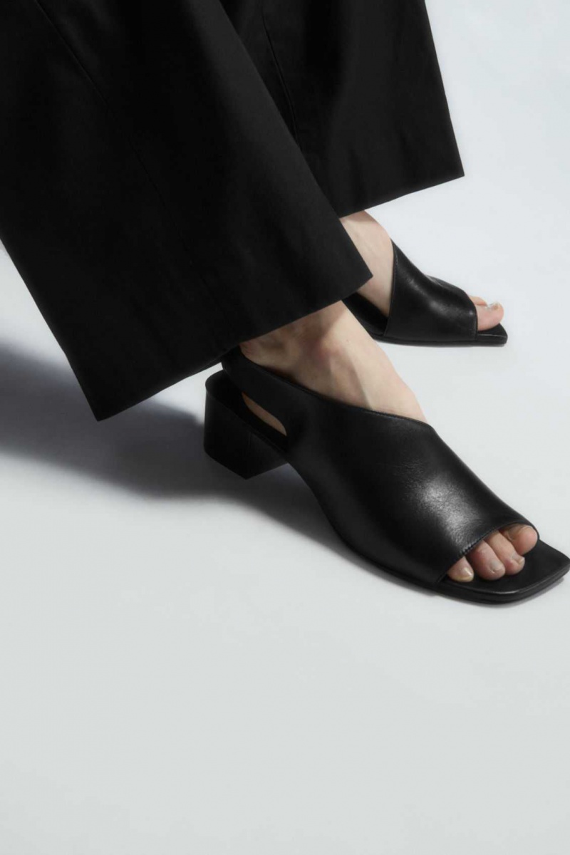 BLACK COS LEATHER SLINGBACK BLOCK-HEEL SANDALS | VGU-312549