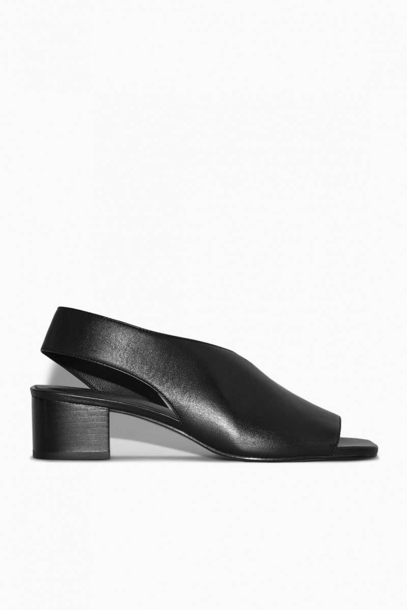 BLACK COS LEATHER SLINGBACK BLOCK-HEEL SANDALS | VGU-312549