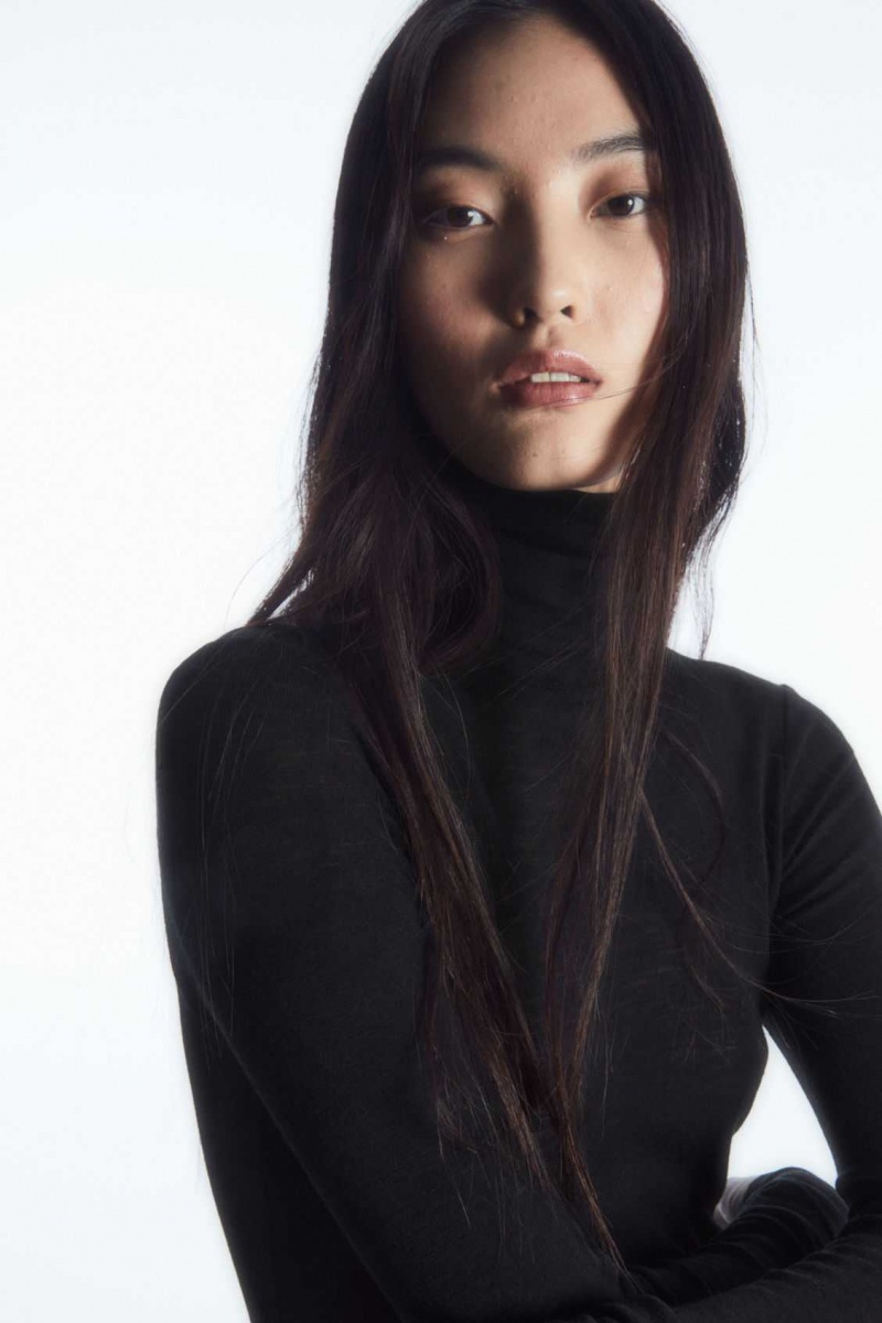 BLACK COS MERINO WOOL TURTLENECK TOP | NHW-289437