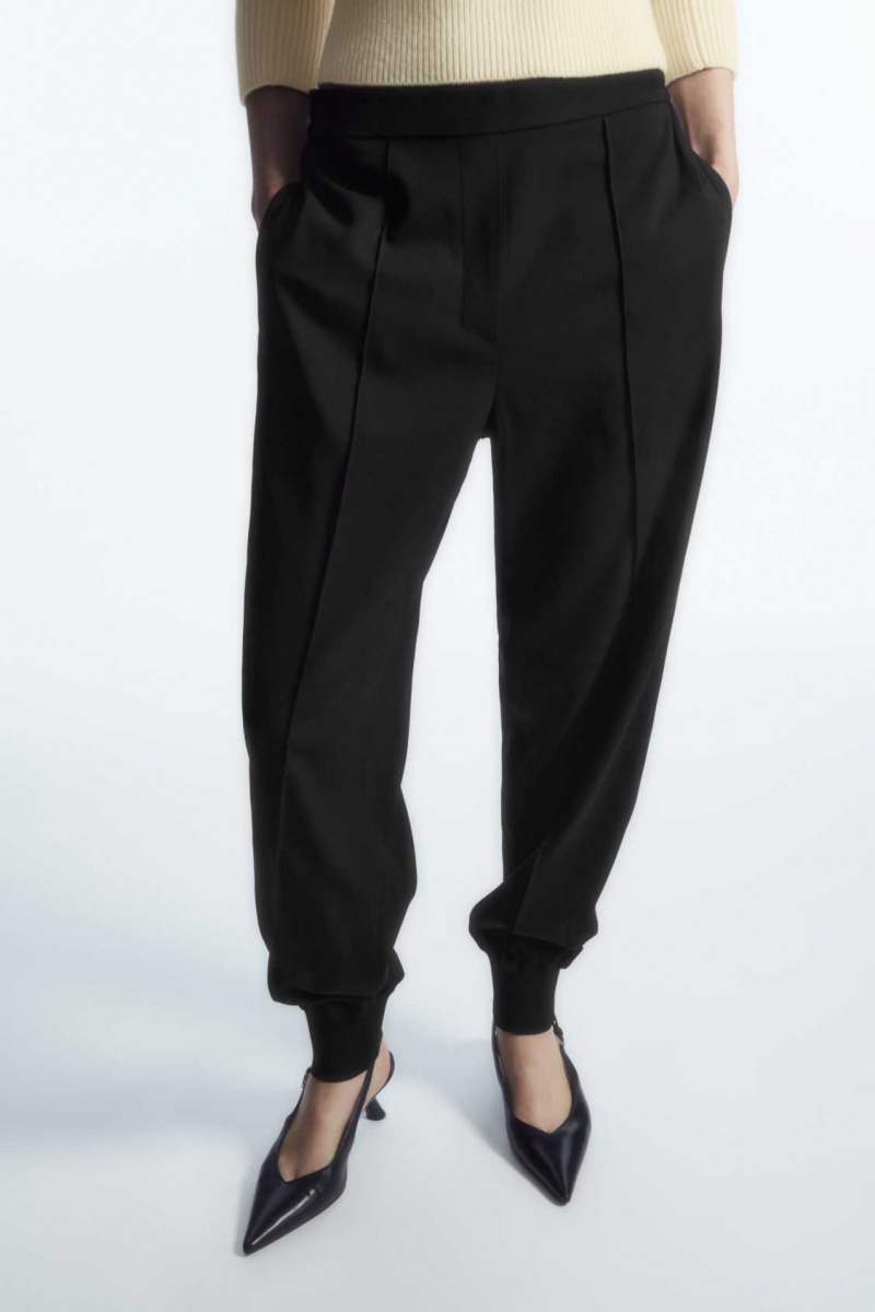 BLACK COS PINTUCKED ELASTICATED TAILORED JOGGERS | IYS-018645