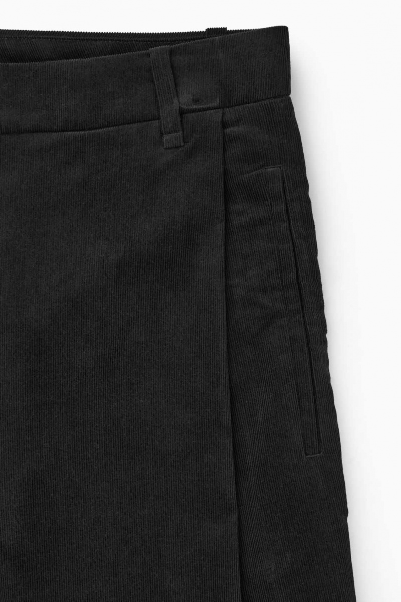 BLACK COS PLEATED BARREL-LEG CORDUROY PANTS | KTD-782904