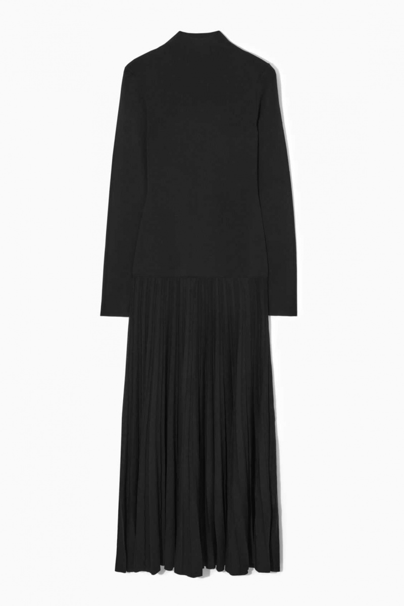 BLACK COS PLEATED KNITTED TURTLENECK MAXI DRESS | CZJ-360952