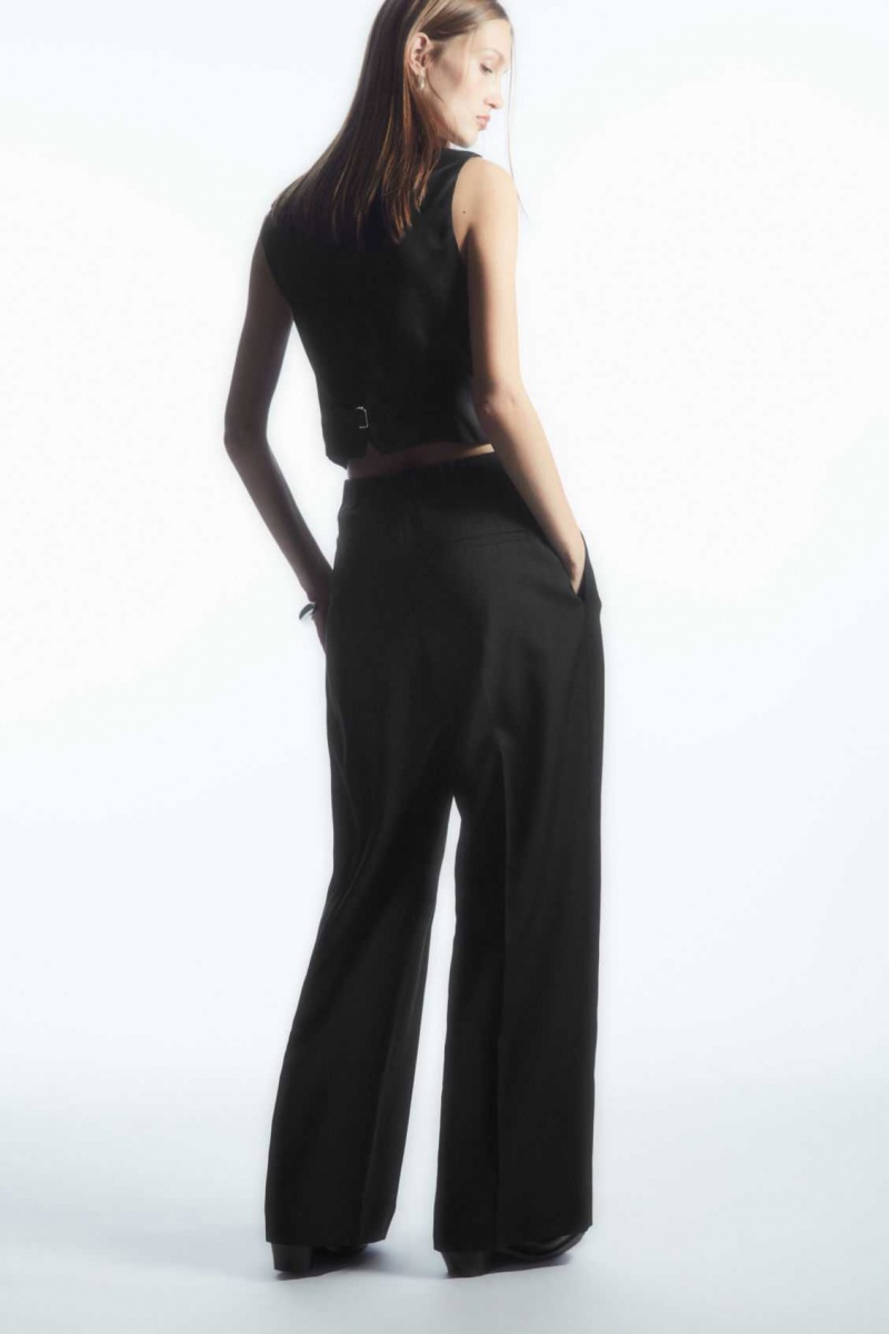 BLACK COS PLEATED WIDE-LEG WOOL PANTS | QWC-704528