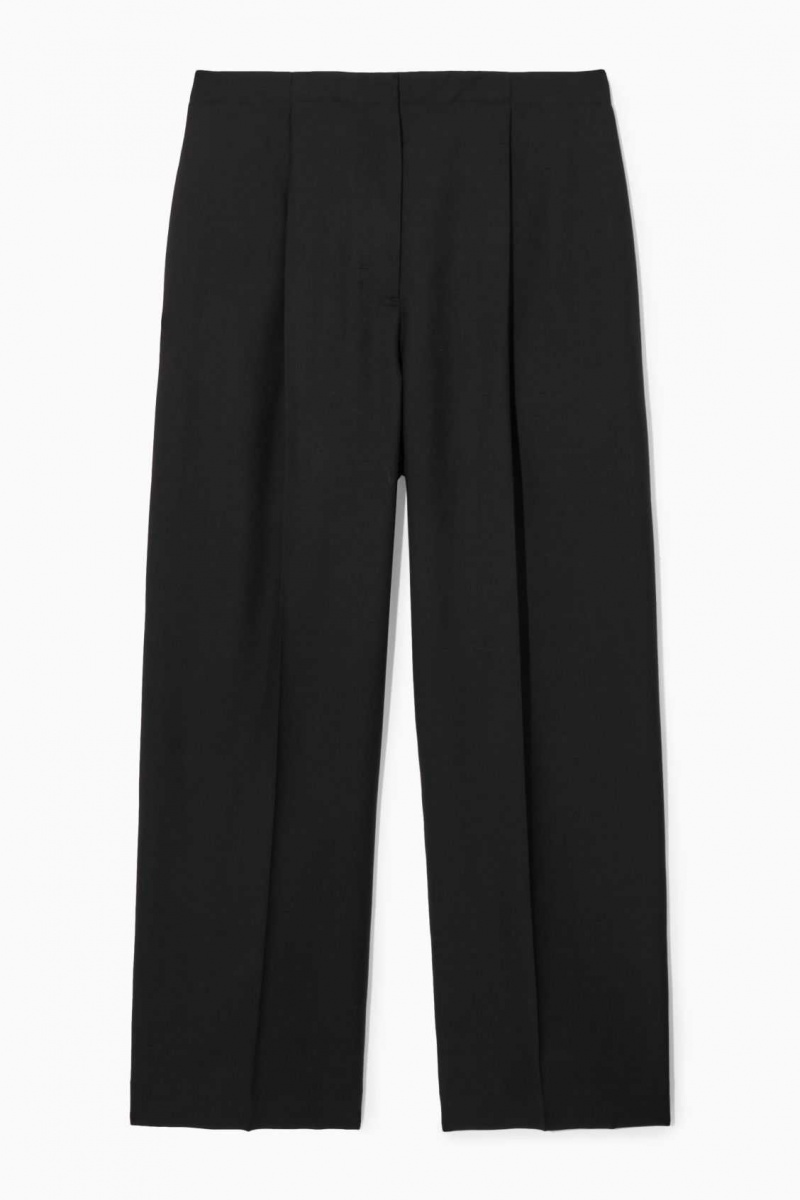 BLACK COS PLEATED WIDE-LEG WOOL PANTS | QWC-704528