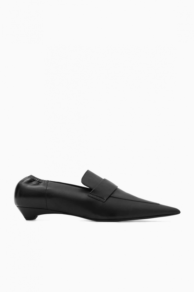 BLACK COS POINTED LEATHER KITTEN-HEEL LOAFERS | QYX-972083