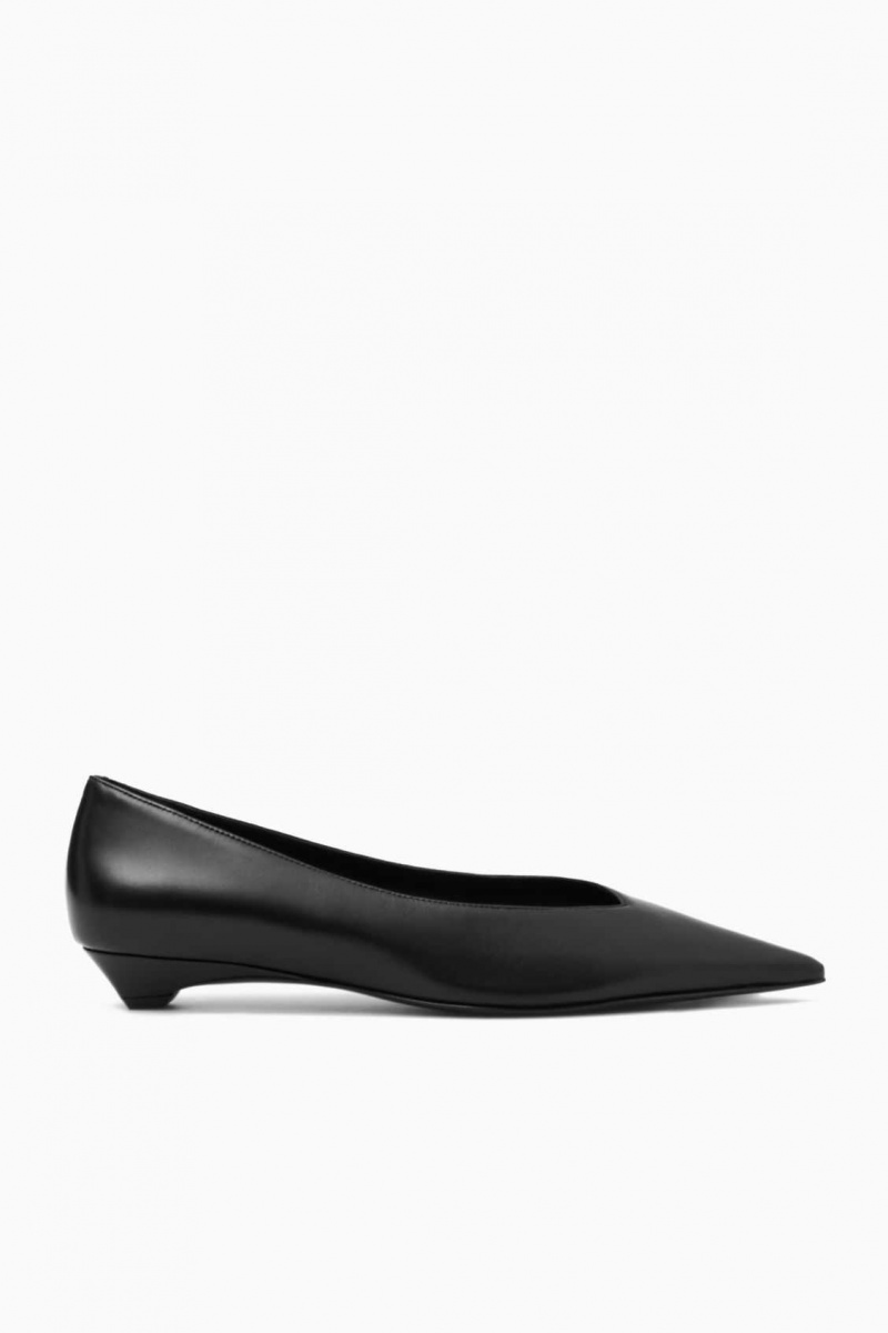 BLACK COS POINTED LEATHER KITTEN-HEEL PUMPS | HAP-094236