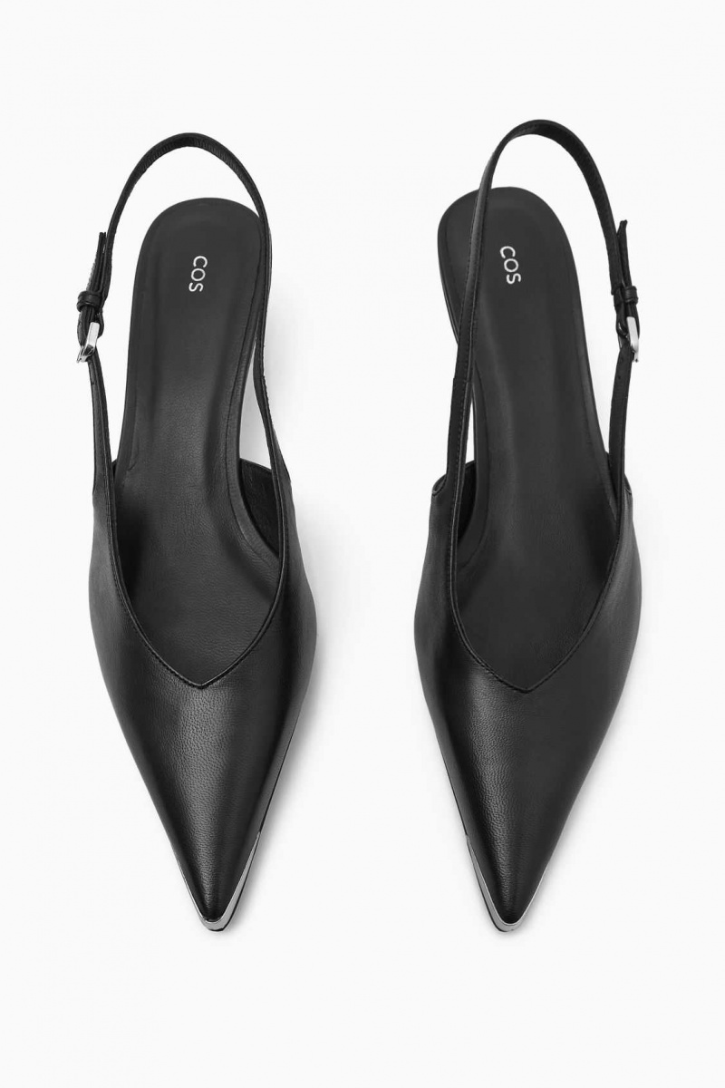 BLACK COS POINTED SLINGBACK KITTEN HEELS | SMC-074351