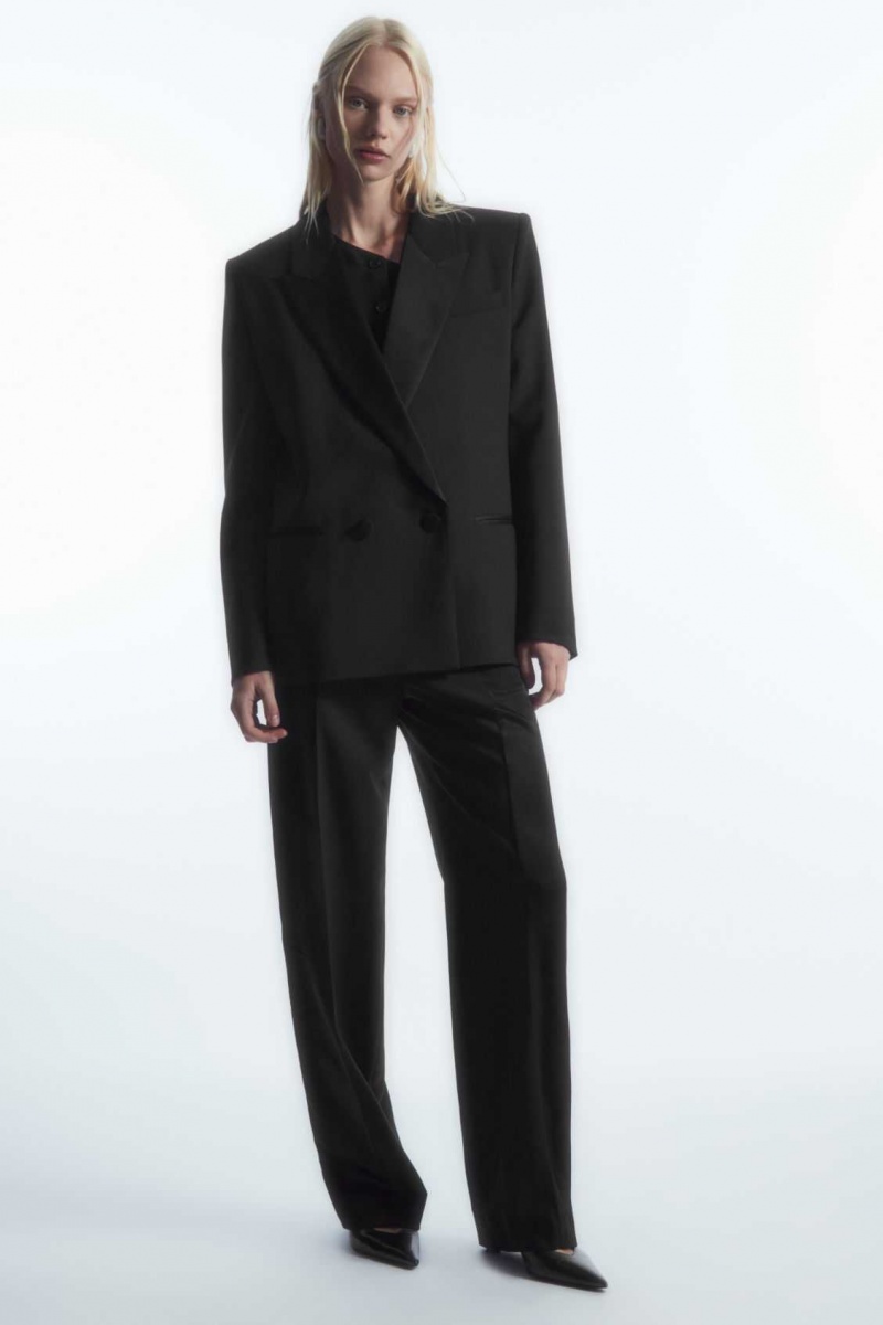 BLACK COS POWER-SHOULDER WOOL TUXEDO BLAZER | OJF-342678