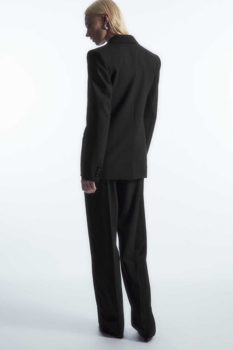 BLACK COS POWER-SHOULDER WOOL TUXEDO BLAZER | OJF-342678