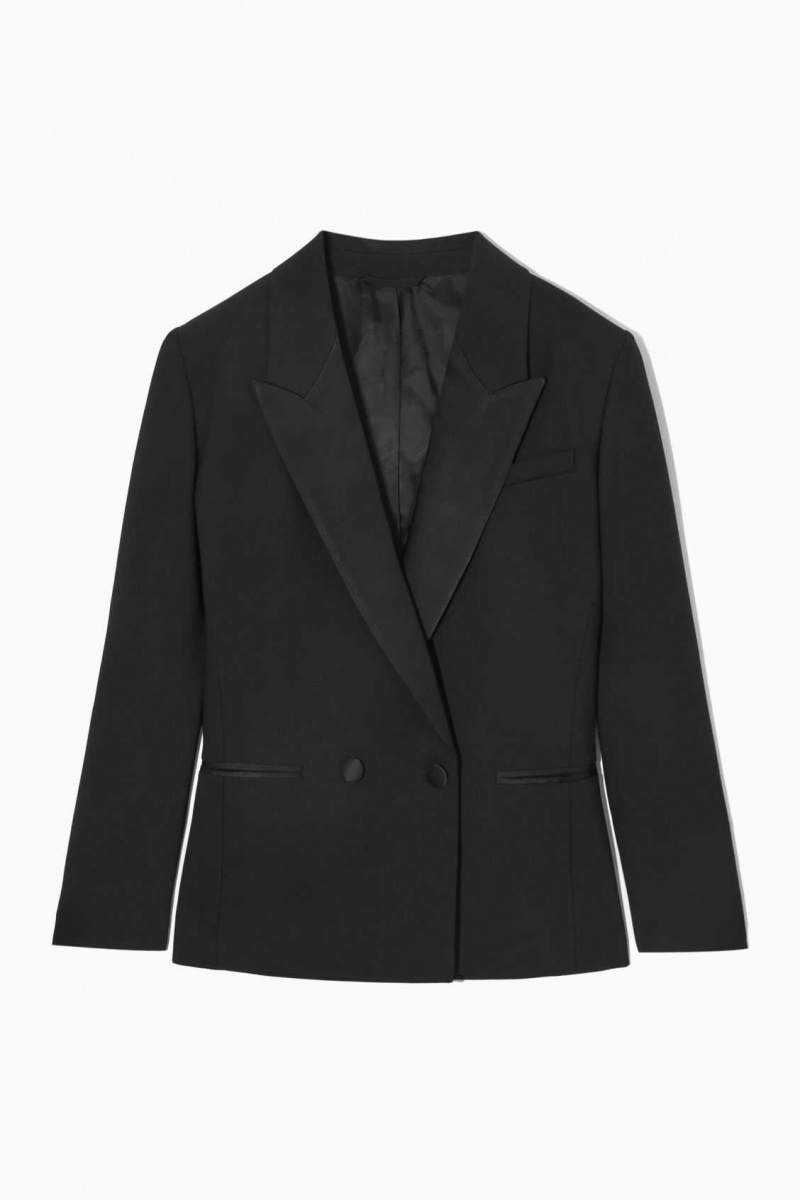 BLACK COS POWER-SHOULDER WOOL TUXEDO BLAZER | OJF-342678