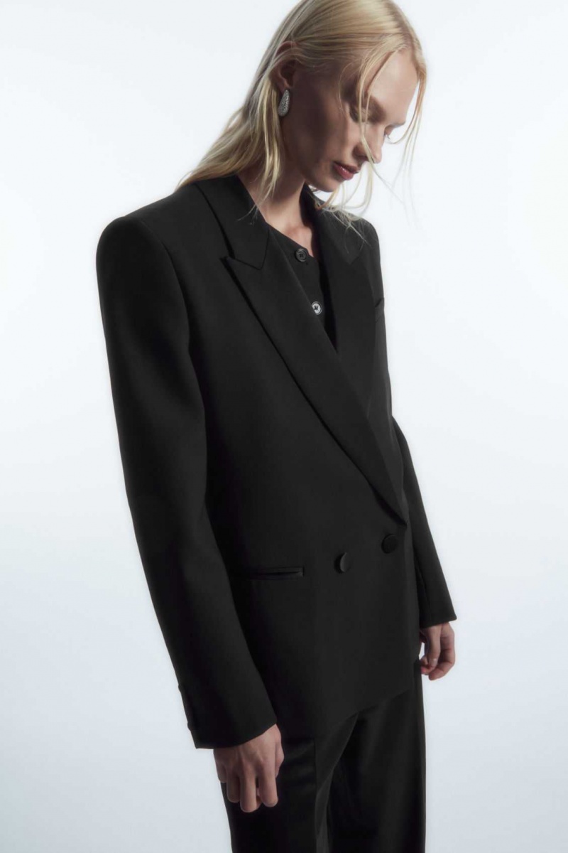 BLACK COS POWER-SHOULDER WOOL TUXEDO BLAZER | OJF-342678