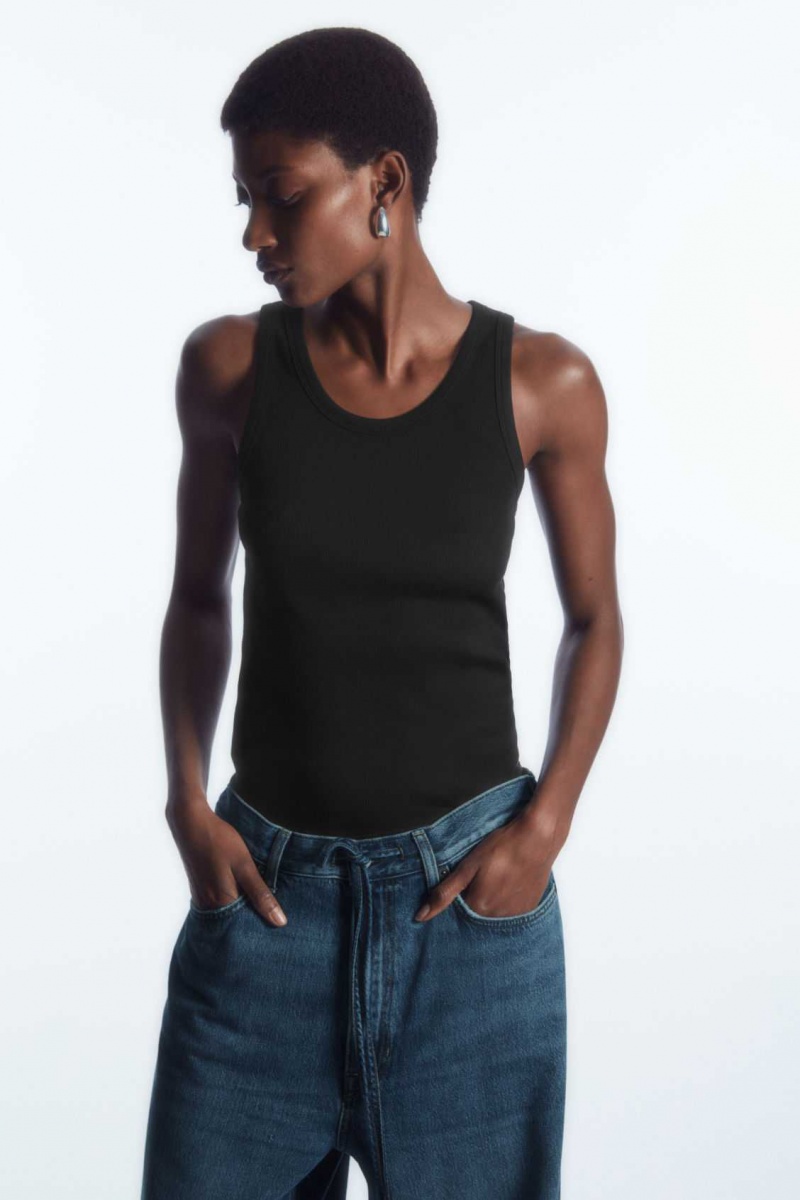 BLACK COS RIBBED TANK TOP | NVG-567923