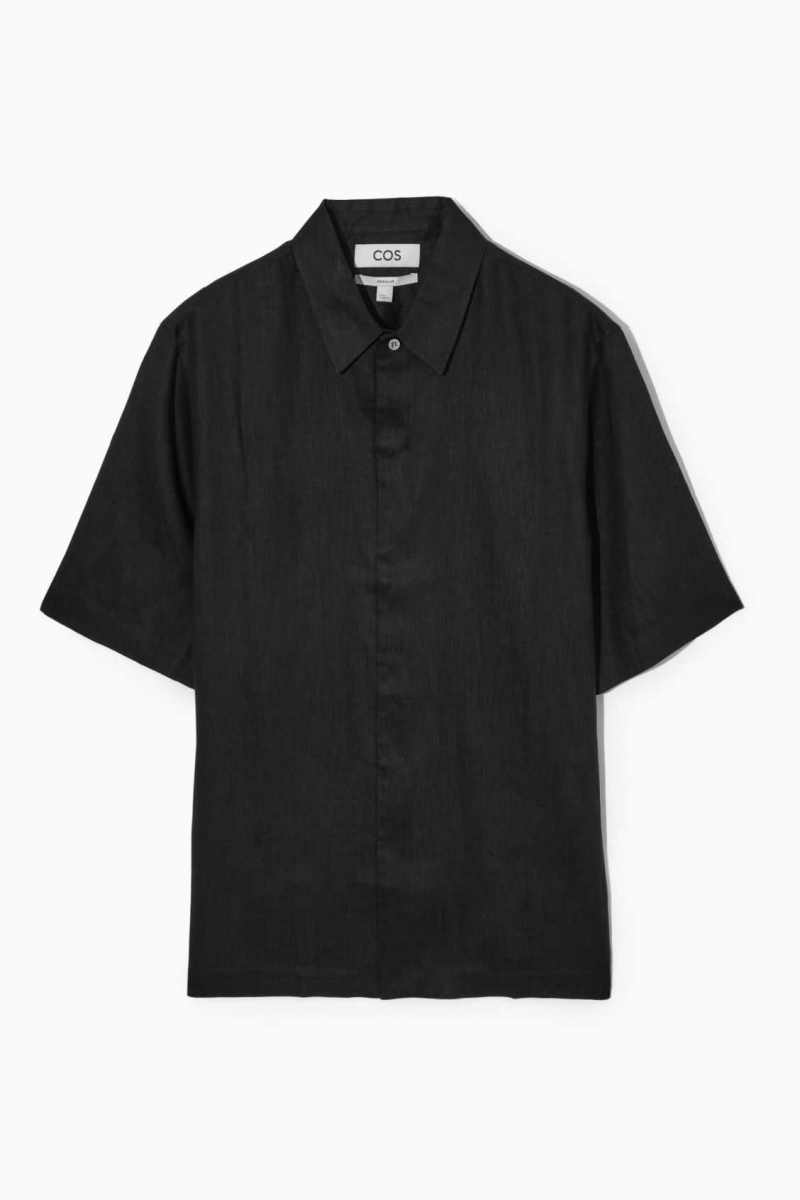 BLACK COS SHORT-SLEEVED LINEN SHIRT | FYL-956341