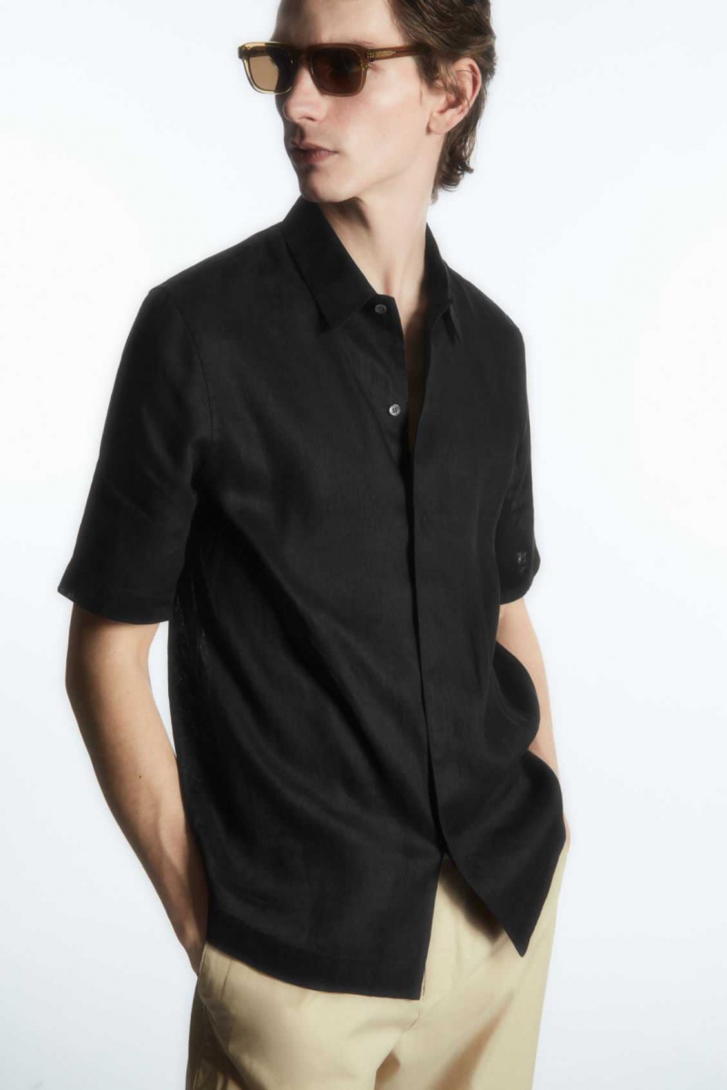 BLACK COS SHORT-SLEEVED LINEN SHIRT | FYL-956341