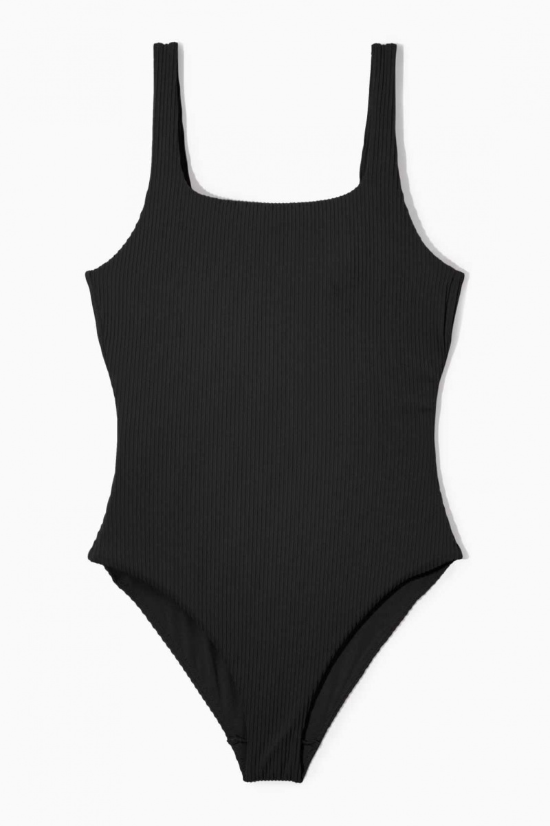 BLACK COS SQUARE-NECK RIBBED SWIMSUIT | ORJ-204318