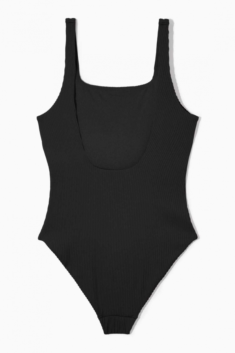 BLACK COS SQUARE-NECK RIBBED SWIMSUIT | ORJ-204318