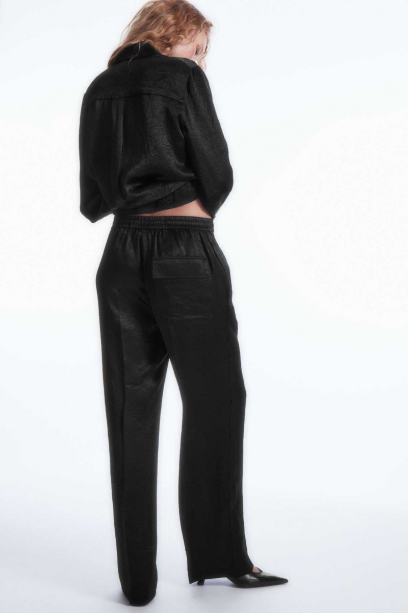 BLACK COS STRAIGHT-LEG CRINKLED-SATIN PANTS | JLV-791462