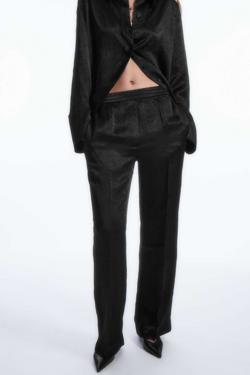 BLACK COS STRAIGHT-LEG CRINKLED-SATIN PANTS | JLV-791462