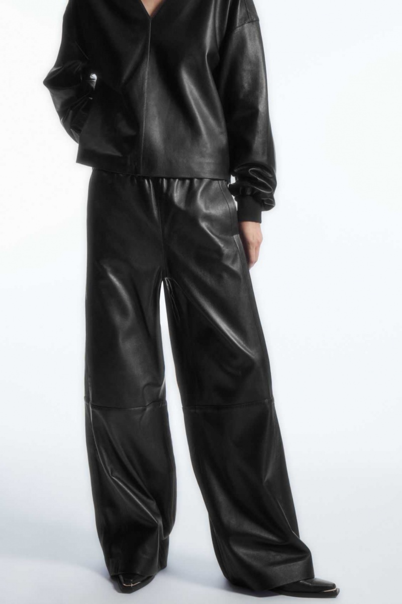 BLACK COS STRAIGHT-LEG ELASTICATED LEATHER PANTS | QHA-251406