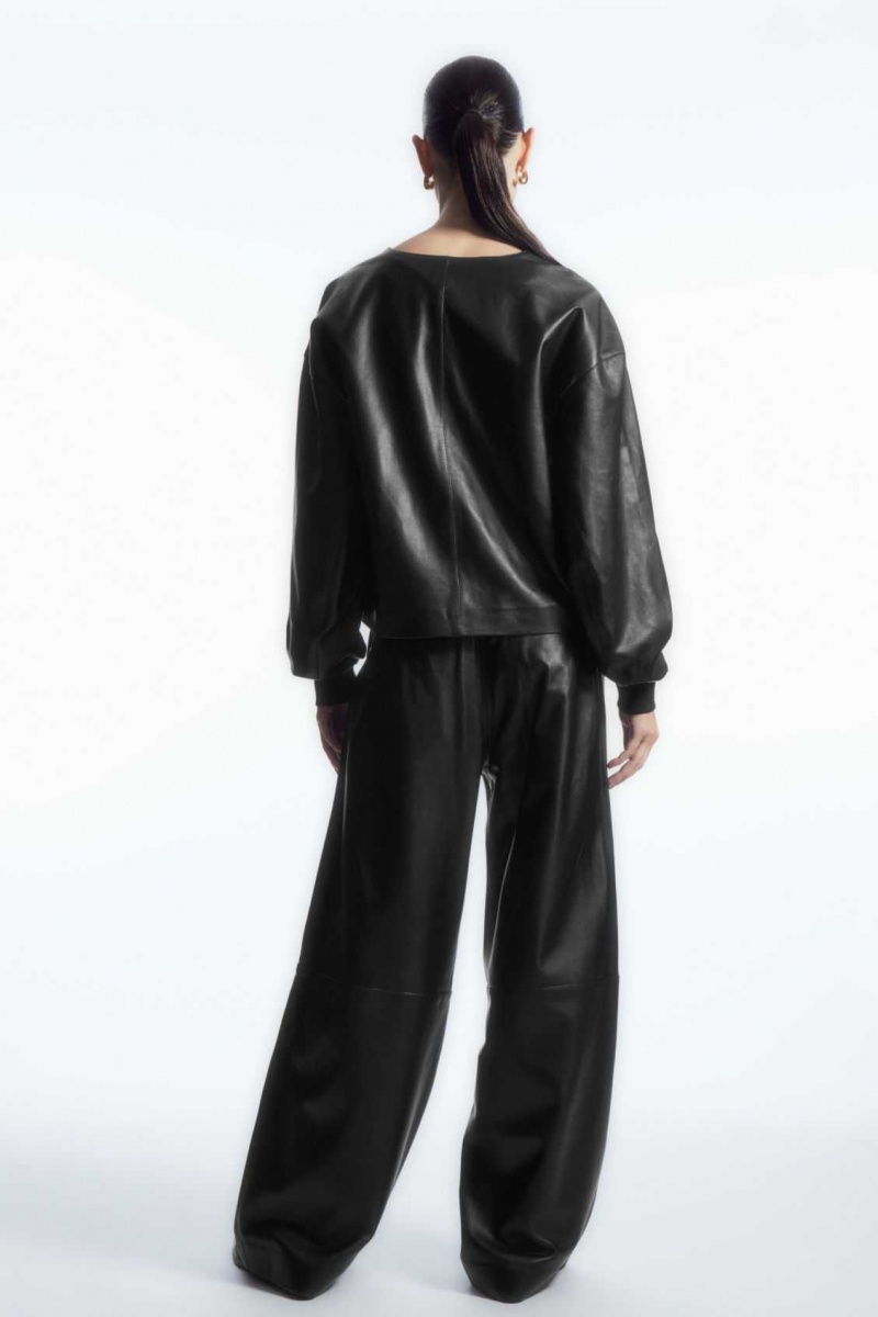 BLACK COS STRAIGHT-LEG ELASTICATED LEATHER PANTS | QHA-251406