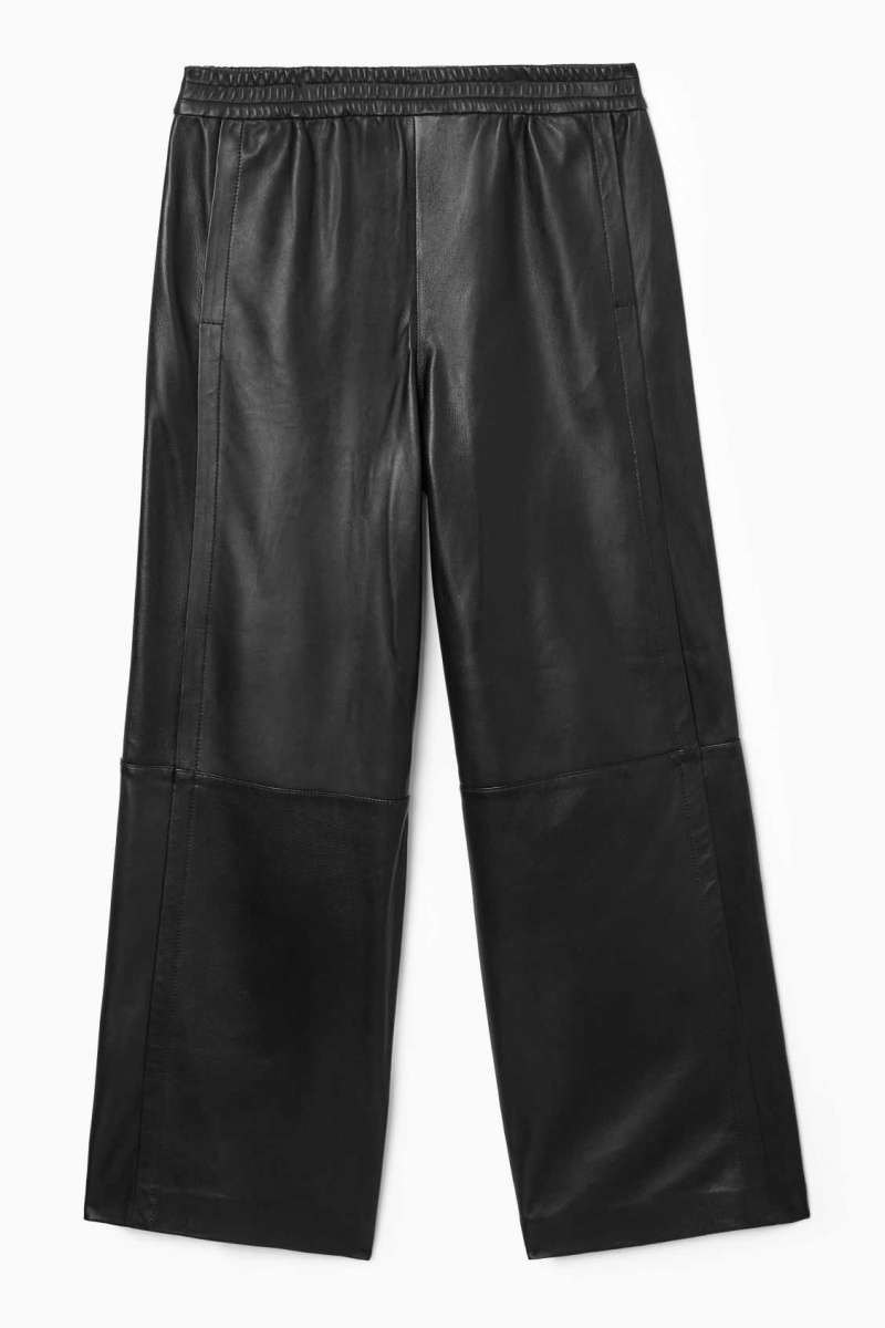 BLACK COS STRAIGHT-LEG ELASTICATED LEATHER PANTS | QHA-251406