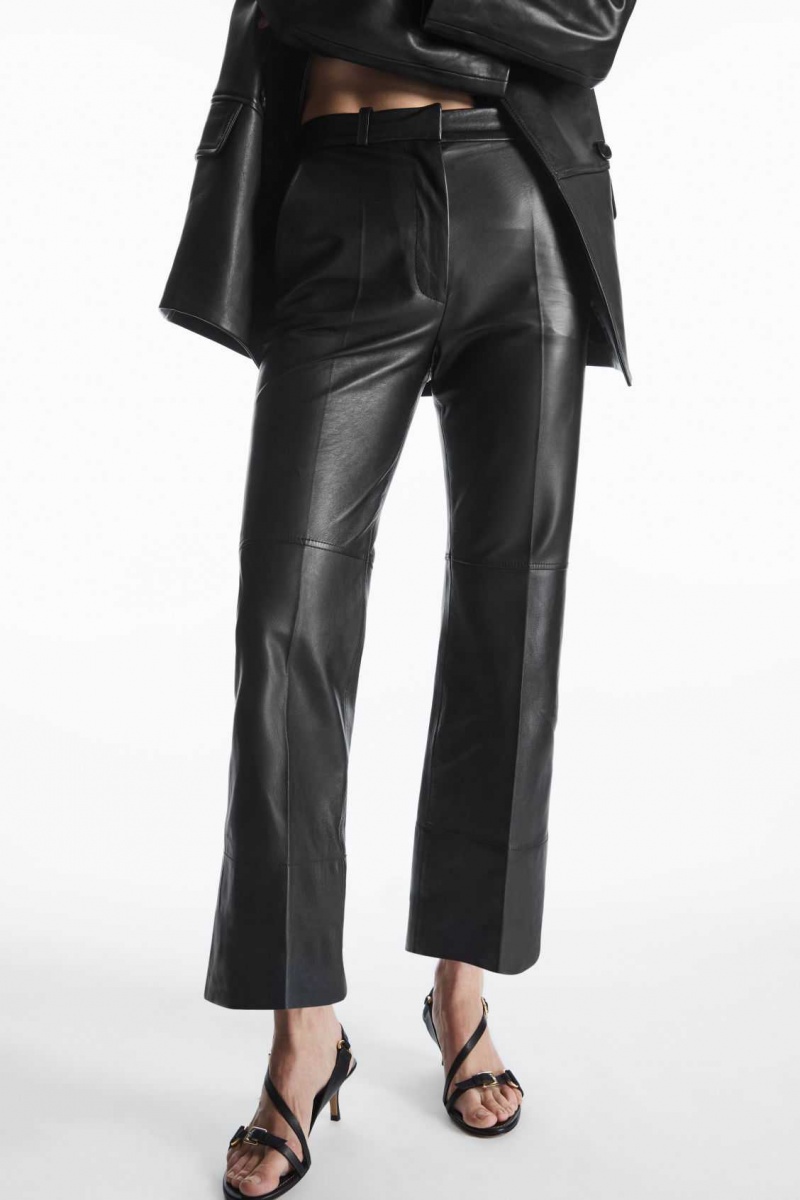 BLACK COS TAILORED FLARED LEATHER PANTS | XVL-871940