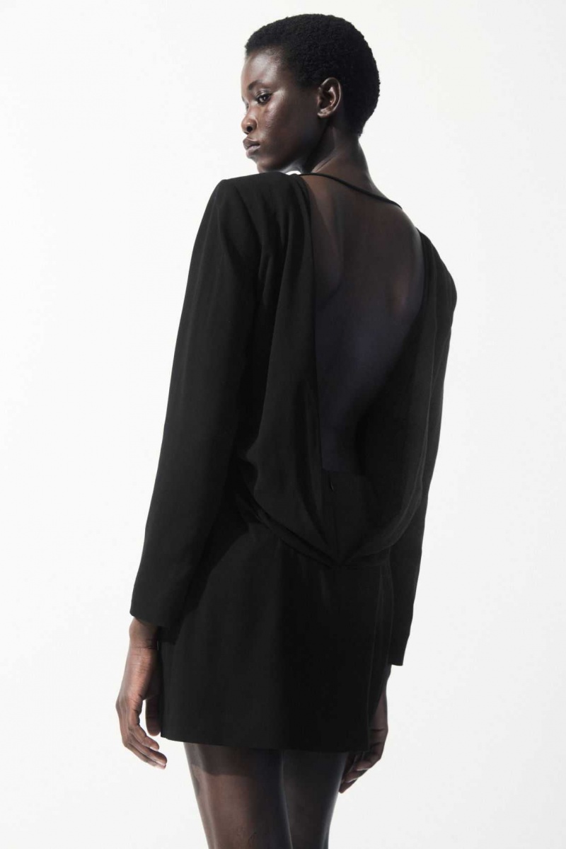 BLACK COS THE DRAPED OPEN-BACK MINI DRESS | ENQ-517290