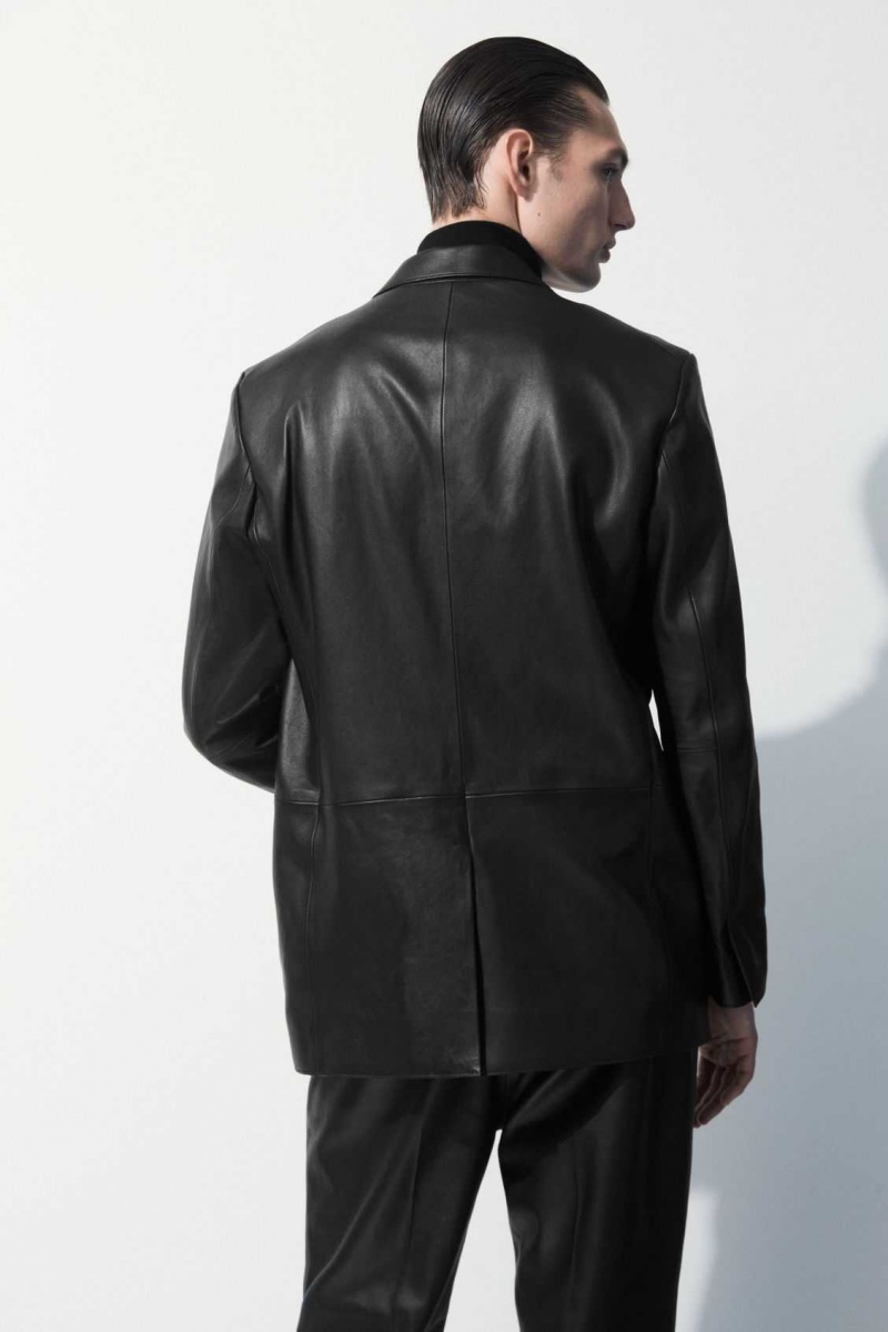 BLACK COS THE SINGLE-BREASTED LEATHER BLAZER | GMU-207596