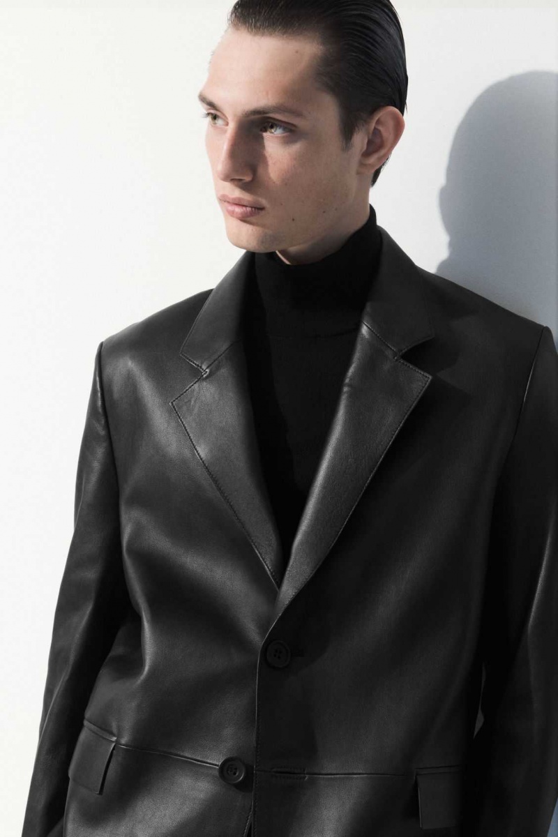 BLACK COS THE SINGLE-BREASTED LEATHER BLAZER | GMU-207596