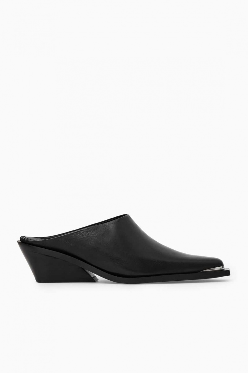 BLACK COS TOE-CAP LEATHER MULES | JHV-528694