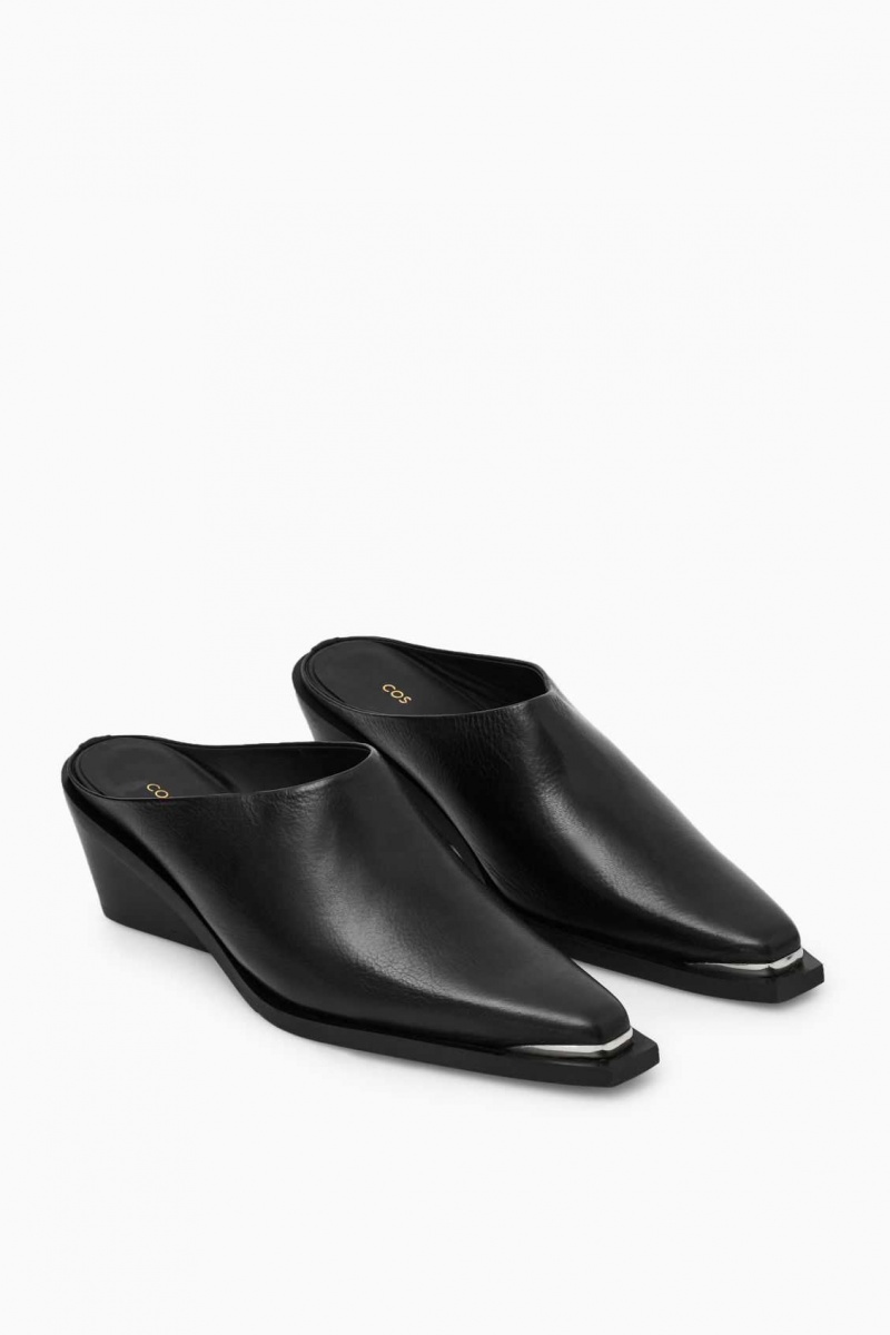 BLACK COS TOE-CAP LEATHER MULES | JHV-528694