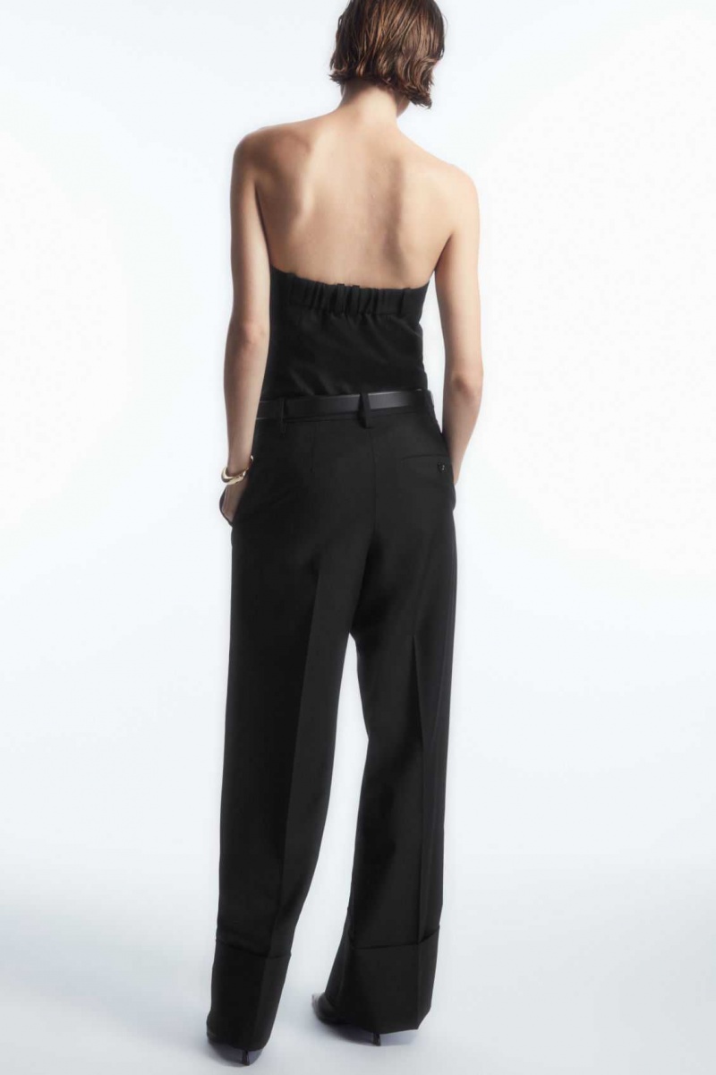 BLACK COS TURN-UP WIDE-LEG WOOL CHINOS | TZJ-346591