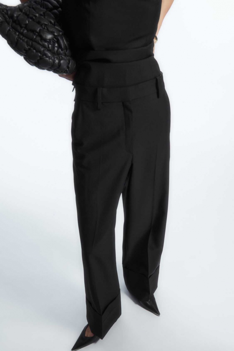 BLACK COS TURN-UP WIDE-LEG WOOL CHINOS | TZJ-346591