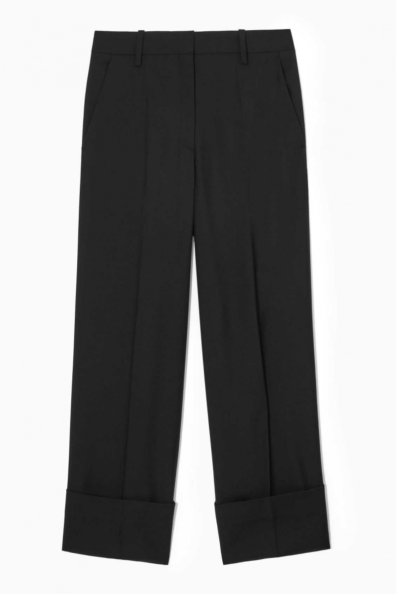 BLACK COS TURN-UP WIDE-LEG WOOL CHINOS | TZJ-346591