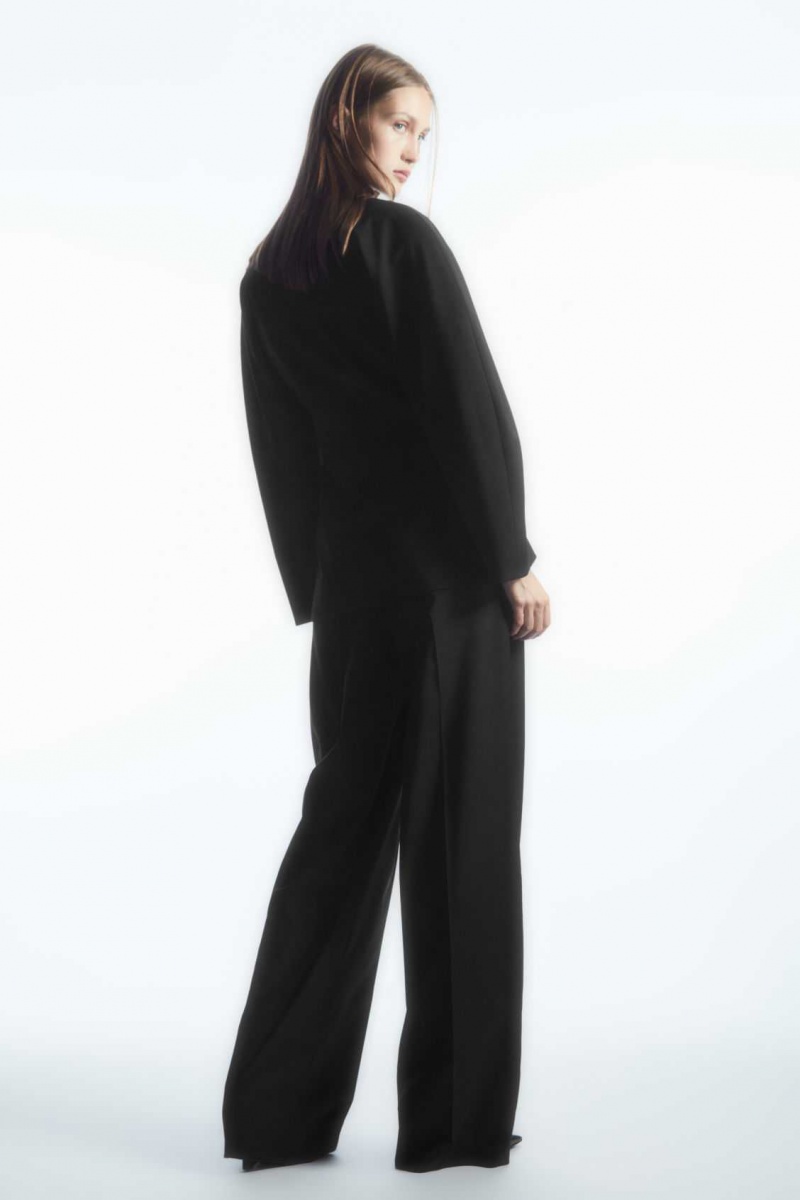 BLACK COS WIDE-LEG TAILORED WOOL PANTS | EWS-756283