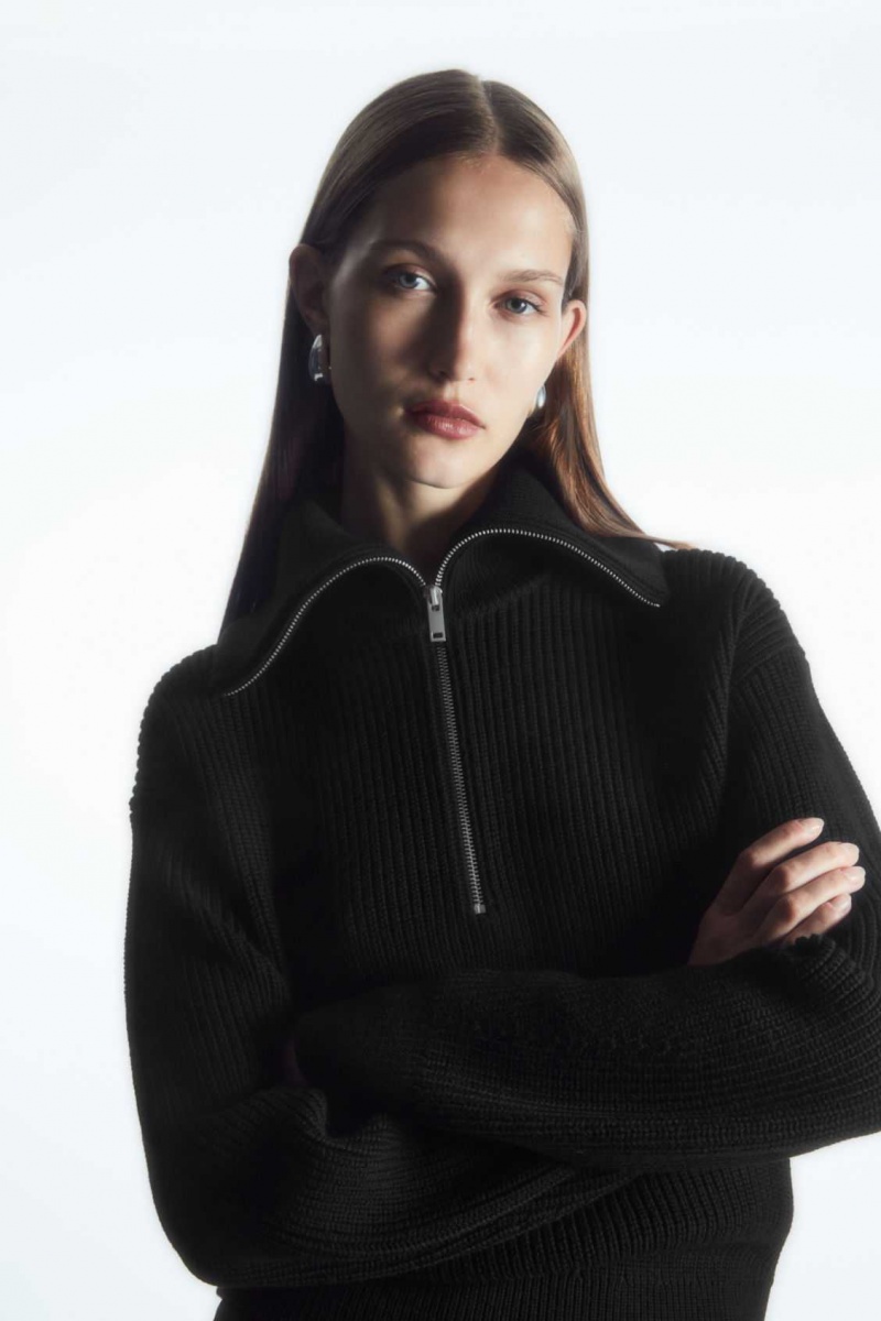 BLACK COS WOOL AND COTTON HALF-ZIP SWEATER | VYP-890145