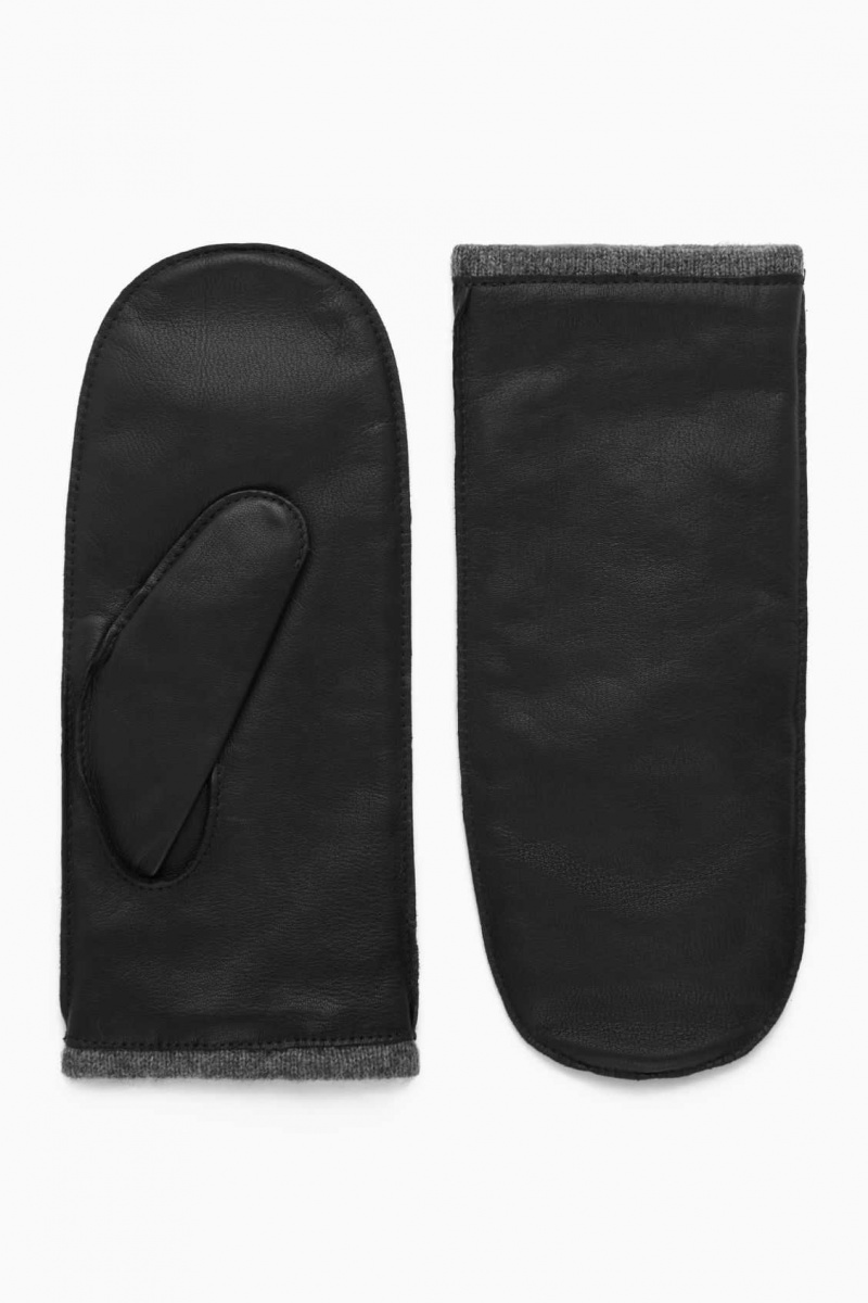 BLACK / CAMEL COS CASHMERE-LINED LEATHER MITTENS | GCY-234095