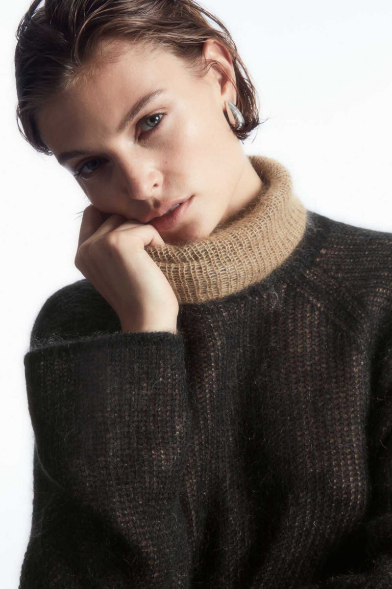 BLACK / CAMEL COS TWO-TONE MOHAIR TURTLENECK SWEATER | WLC-079321