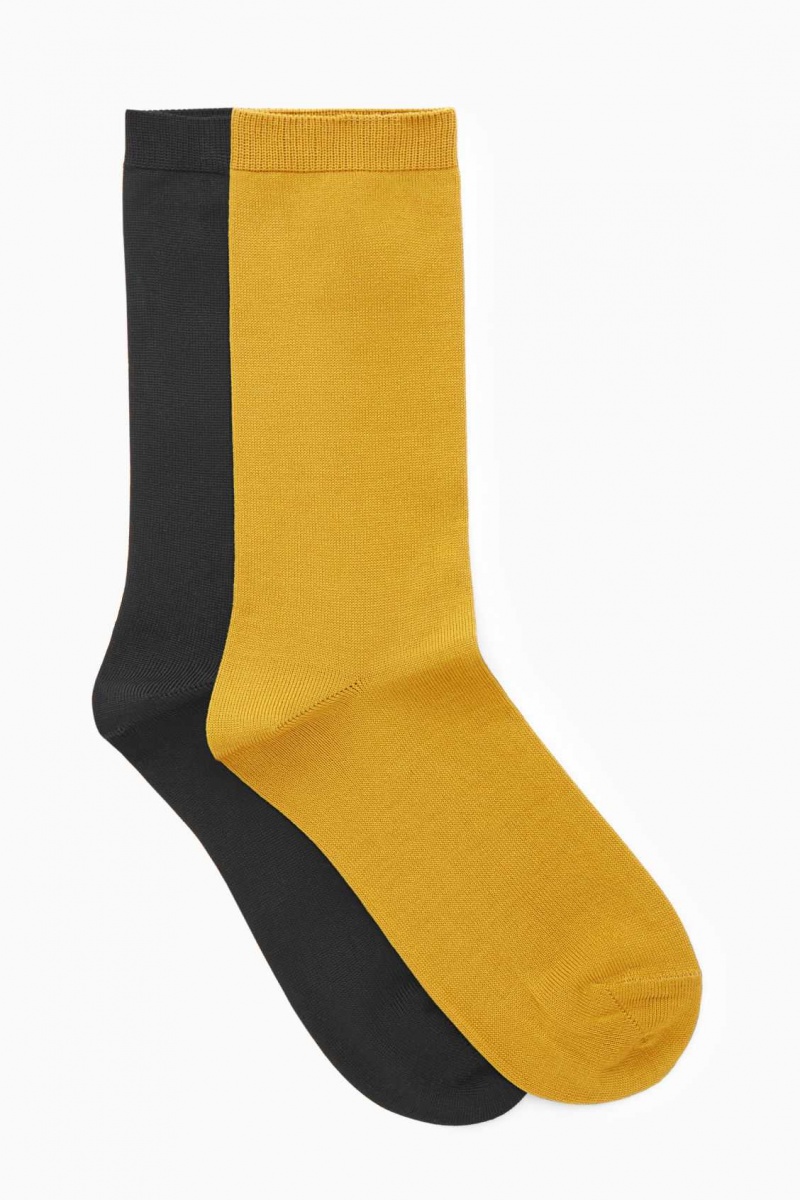 BLACK / DARK YELLOW COS 2-PACK MERCERISED COTTON SOCKS | KVS-410367